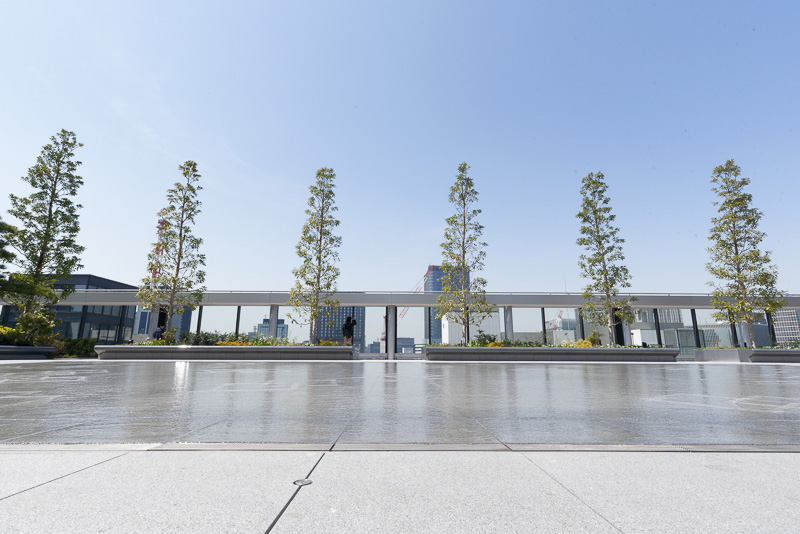 日本の庭園文化と西洋の広場文化を折衷したという屋上庭園