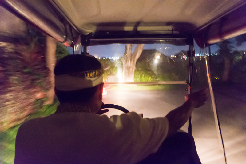 移動は無料のバギーで