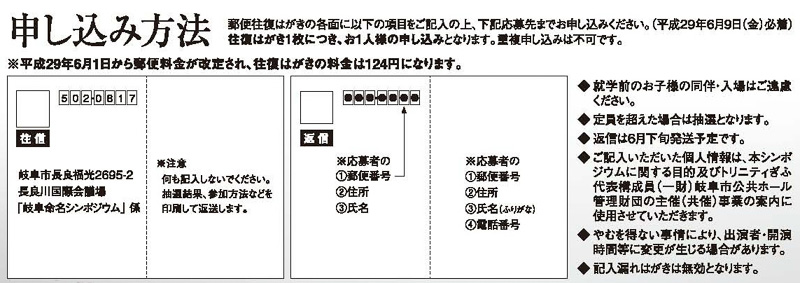 入場料は無料だが、往復はがきを使い事前申し込みを行なう必要がある