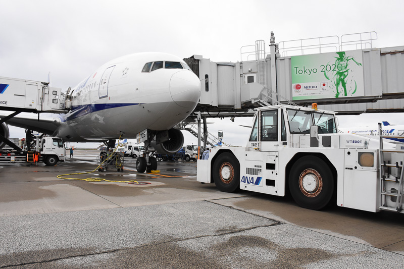 フライトまでの様子を追った。トーイングカーが機体に近づいていく