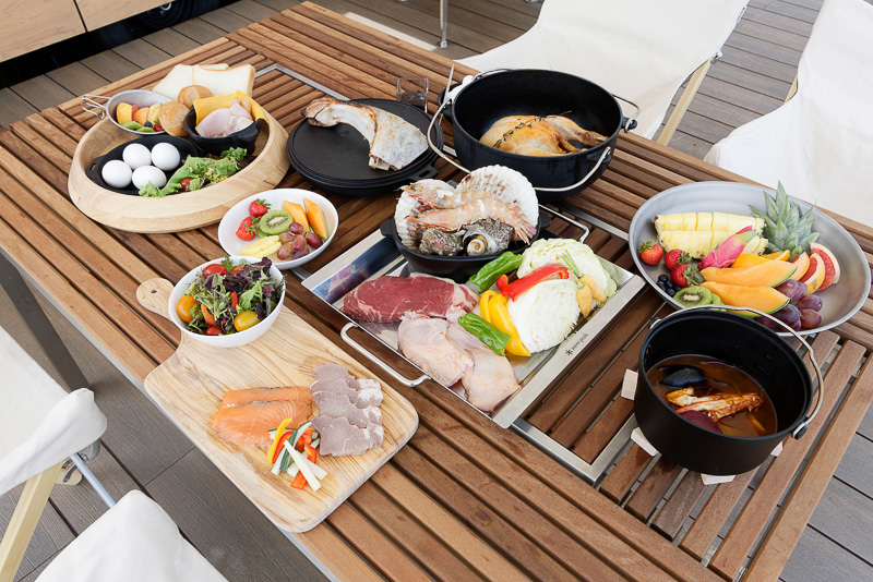 snow peak glampingの朝食やディナーで提供される食事の素材