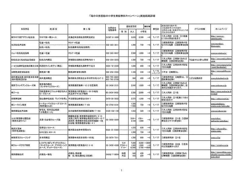 全国67の事業者（79航路）で「海の日旅客船の小学生乗船無料キャンペーン」を実施する