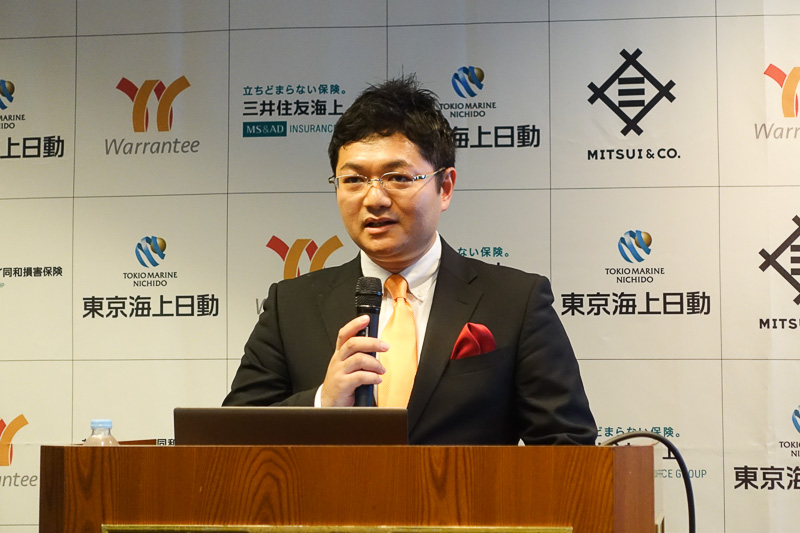 WarranteeNowの詳細について説明する株式会社Warrantee 代表取締役社長 庄野裕介氏