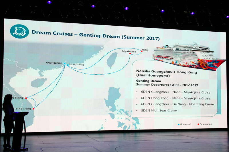 ゲンティン ドリームによる広州・香港発着クルーズ。那覇・宮古島の日本コースとダナンなどのベトナムコースがある