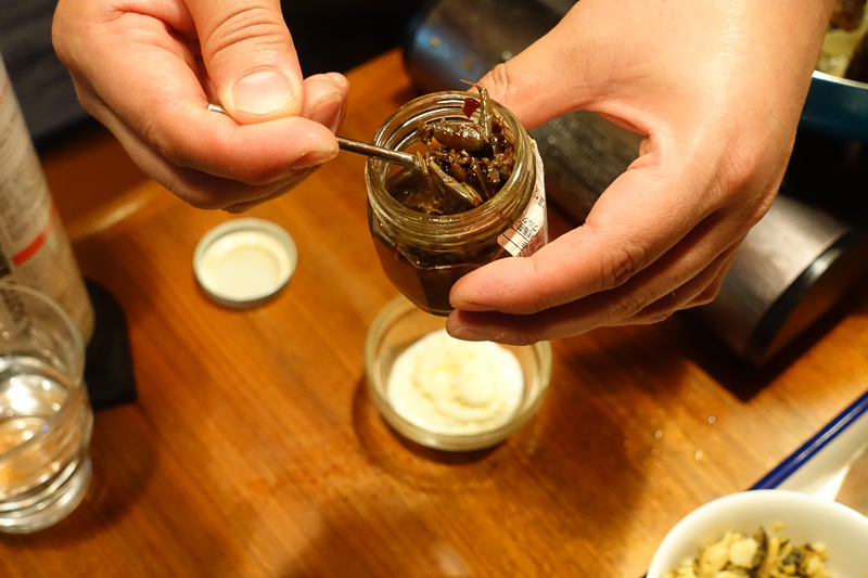 ガンヅケをマヨネーズとあえてムツゴロウのソースに