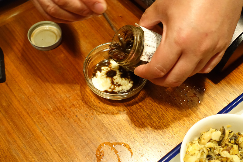 ガンヅケをマヨネーズとあえてムツゴロウのソースに