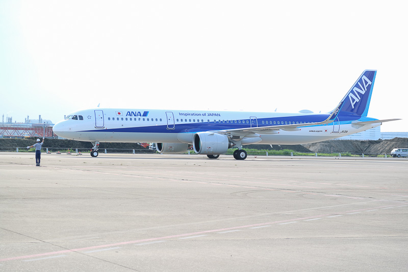 羽田空港に到着したエアバス A321neo型機は202番スポットへ