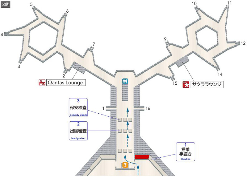 サクララウンジの位置（画像提供：日本航空）