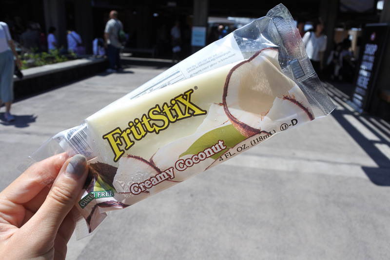 ゲート近くの売店で「FrutStix Creamy Coconut」（3ドル：約336円）を購入しクールダウン