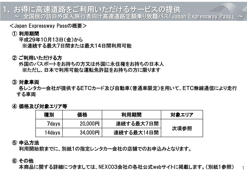 全国版の訪日外国人旅行者向け高速道路乗り放題パス「Japan Expressway Pass」
