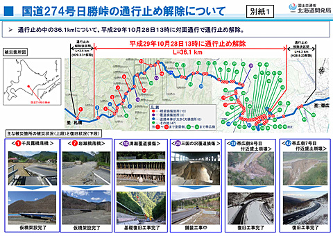 国交省、国道274号日勝峠の通行止めを10月28日13時解除。約1年2カ月