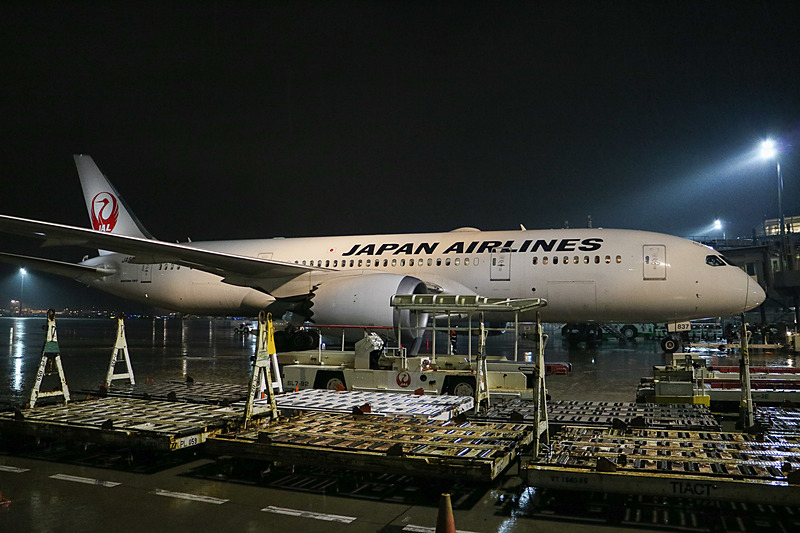 112番スポットに駐機するJL041便（ボーイング 787-8型機）