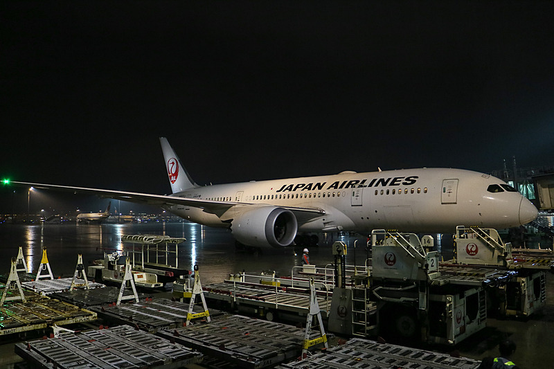 112番スポットに駐機するJL041便（ボーイング 787-8型機）