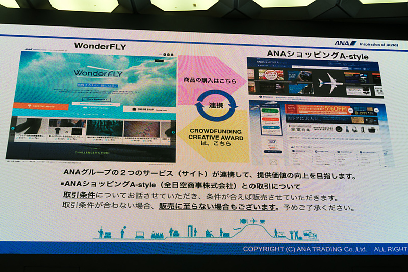 ANAが持つ販売チャネルの1つである「ANAショッピング A-Style」での取り扱いを始めることで、これまでのアイデア出しから商品化までに加えて、商品を市場展開する部分のサポートも含めたプラットフォームとなる