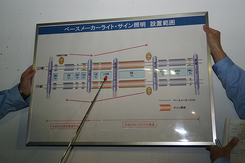 勾配のあるトンネルにペースメーカーライトを設置して速度を最適化させる