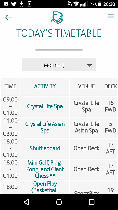 その日のアクティビティを午前、午後、夜に分けて表示する