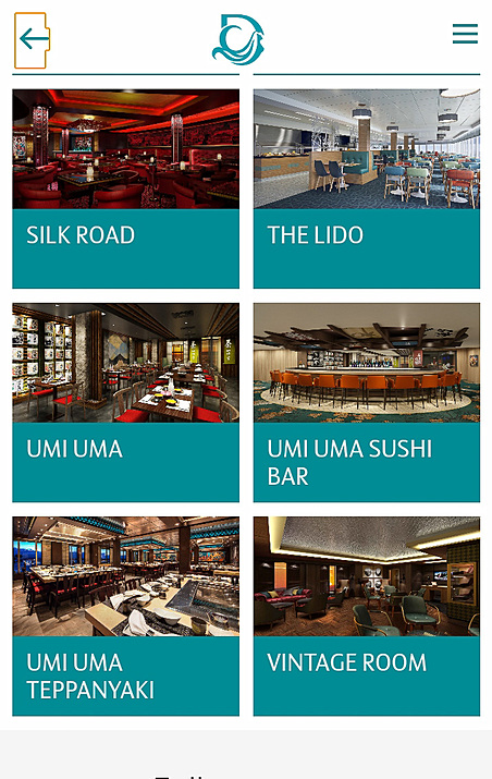 Restaurantメニューから店名アイコンをタップすると選んだ店の概要と利用可能時間に連絡先、場所を確認できる