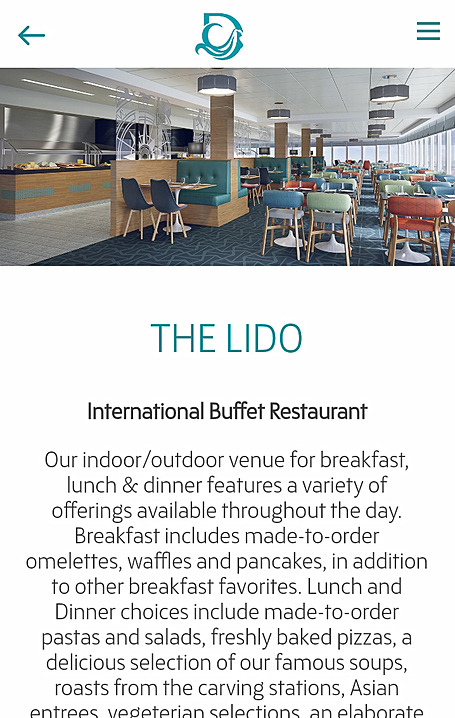 Restaurantメニューから店名アイコンをタップすると選んだ店の概要と利用可能時間に連絡先、場所を確認できる