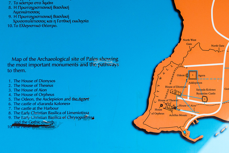 モザイク遺跡のマップ。さまざまな遺跡が点在している
