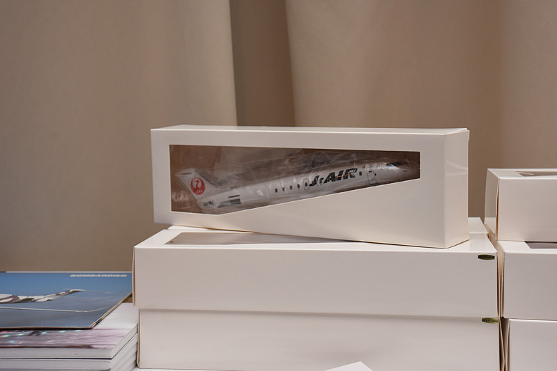 クイズ大会とじゃんけん大会で配られたプレゼント。モデルプレーンや紙レーター（イメージトレーニング用のコクピット写真）、フォトパネルなど