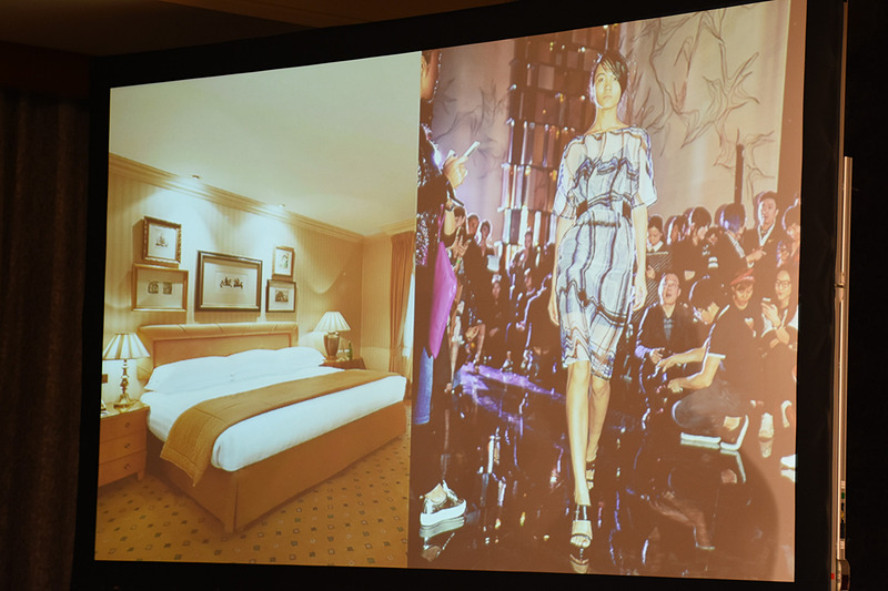 それぞれ写真の左半分は古典的なホテルのイメージ。右半分はWホテルのイメージ