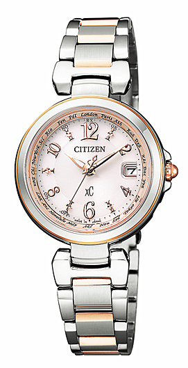 「CITIZEN xC ハッピーフライト」新モデル。トノー型はピンク（左上：ES9390-57W）ピンクベージュ（右上：ES9392-51W）ホワイト（左下：ES9391-54A）、ラウンド型のピンク（右下：EC1036-53W）