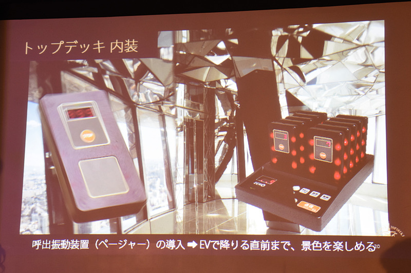 下りエレベータは呼び出し装置で案内するため、行列の必要がない