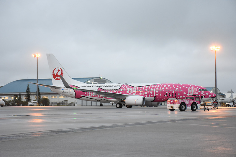 トーイングカーが外れ、滑走路へ向かう