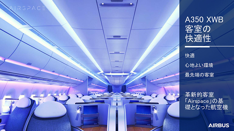 長距離路線での運航が想定される機種だけに、客室の快適性がより重要であると説明