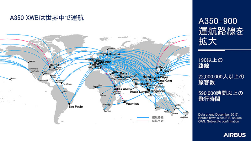 エアバス A350-900型機で運航されている路線