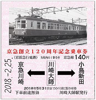 京急創立120周年記念乗車券（イメージ）