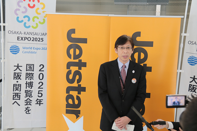2025 日本万国博覧会誘致委員会 事務局長の榮野正夫氏。「まだまだ大阪以外では認知度を上げないといけない」とコメントした