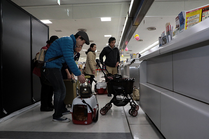 記念撮影を済ませてカウンターで荷物を預ける。通常のペットとの旅では、ここで愛犬としばしのお別れになるが、このツアーではここからも一緒。ツアー専用の保安検査場を一緒に通過する