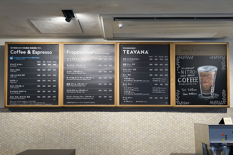 頭上のメニューは黒板風