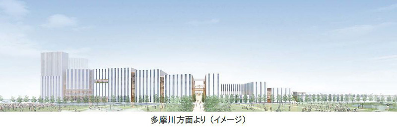 「羽田空港跡地第1ゾーン整備事業（第一期事業）」を多摩川方面から見たイメージ