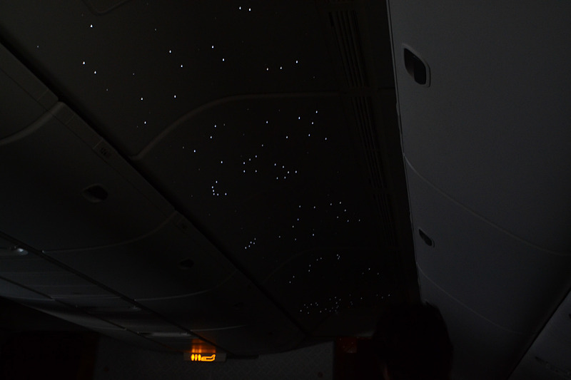 食事後のリラックスタイムに天井を見上げてみると星空のような演出が！