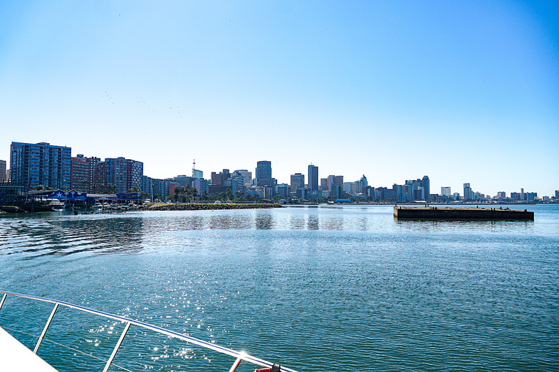 ダーバン港からダーバンの市街地を眺める