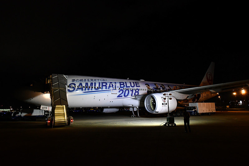 「SAMURAI BLUE 応援ジェット 1号機」（登録記号：JA8979）