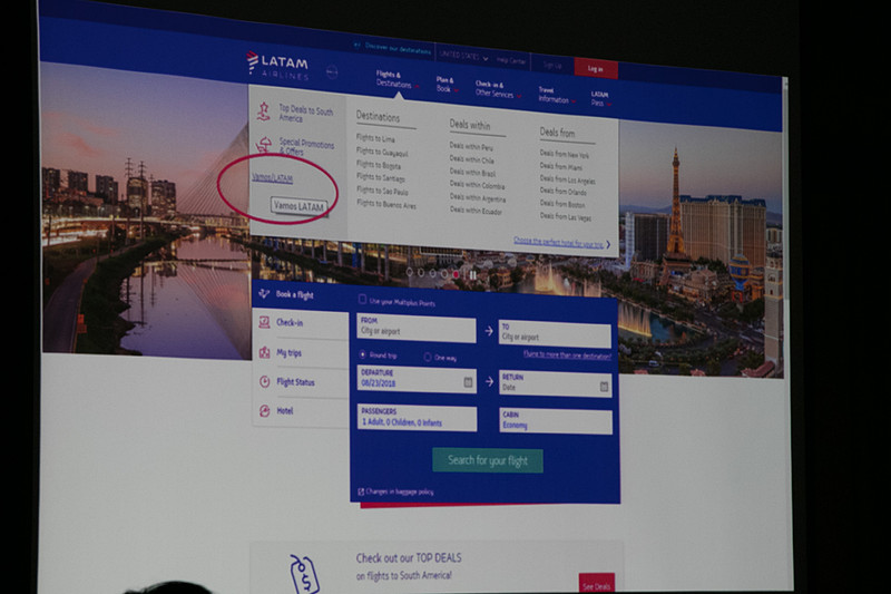 ラタム航空のWebサイトで「Vamos LATAM」のメニューをクリックすると、南米の観光、グルメ、ショッピングなどさまざまな情報を見ることができる