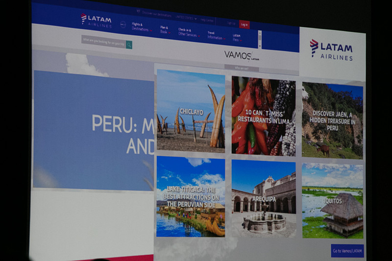ラタム航空のWebサイトで「Vamos LATAM」のメニューをクリックすると、南米の観光、グルメ、ショッピングなどさまざまな情報を見ることができる