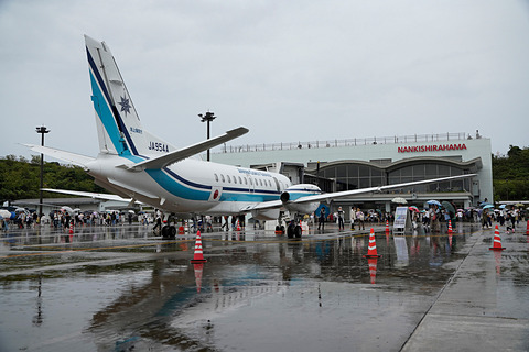 ブルーインパルスが白良浜上空に「さくら」を描いた、南紀白浜空港50