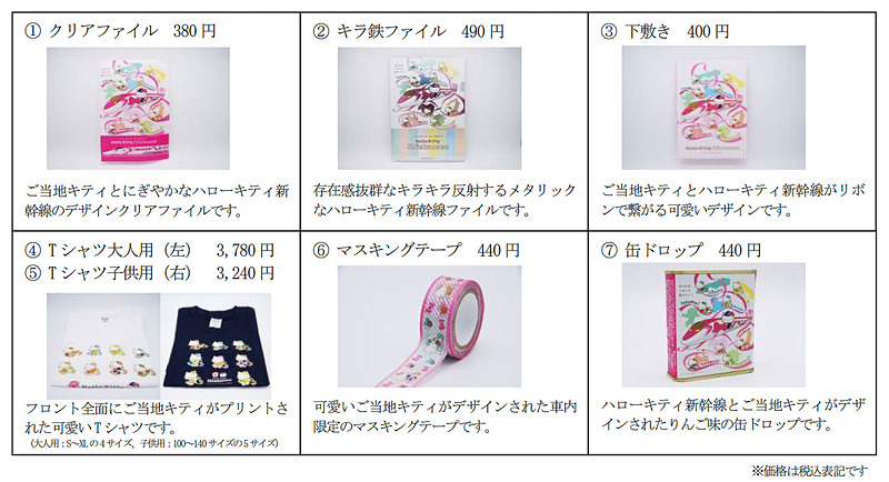 「ハローキティ新幹線」の車内限定で販売するグッズ