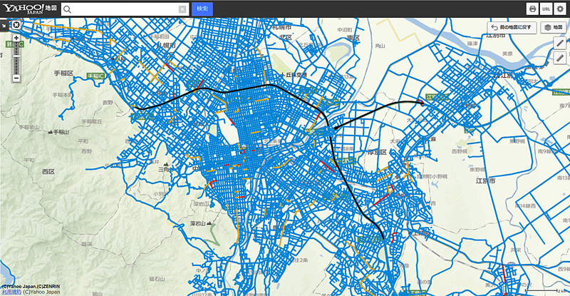 Yahoo!地図で道路交通情報を公開。札幌市内などで渋滞や混雑が発生している
