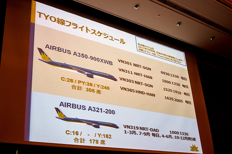 現在、東京（羽田/成田）～ハノイ/ホーチミン線はエアバス A350-900型機に統一している