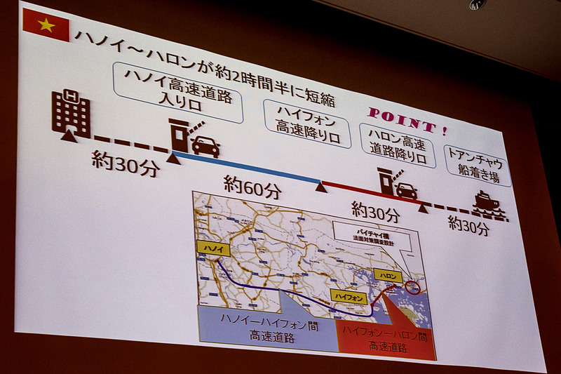 ハイフォン～ハロン湾間の高速道路が開通し、ハノイ～ハロン湾の所要時間が2時間半への約2時間短縮