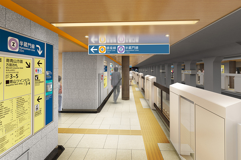 ホームの床はタイルの組み合わせによって石畳を表現