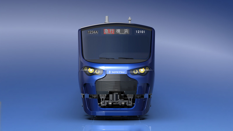 先頭形状は能面の1つである「獅子口」をイメージ。車体色は横浜を象徴した濃紺色（YOKOHAMA NAVYBLUE）を採用