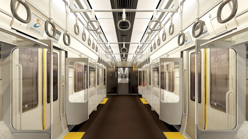 車内には、時間帯で色調が変化する調色調光式のLED照明を採用。ガラスを多用し解放感のある車内昼間イメージ（写真左）と暖色系の照明を使用した夜間イメージ（写真右）