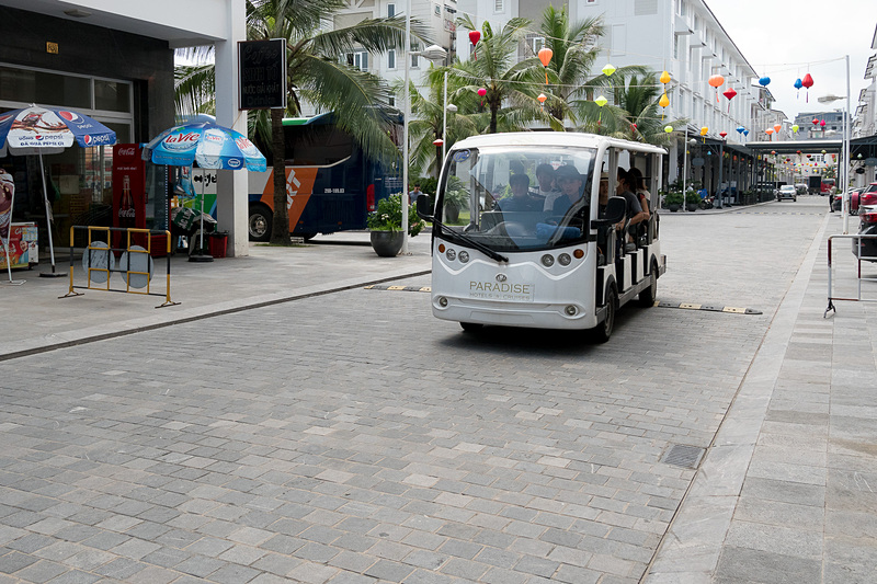 チェックインした場所から港のターミナルまでカートに乗って移動