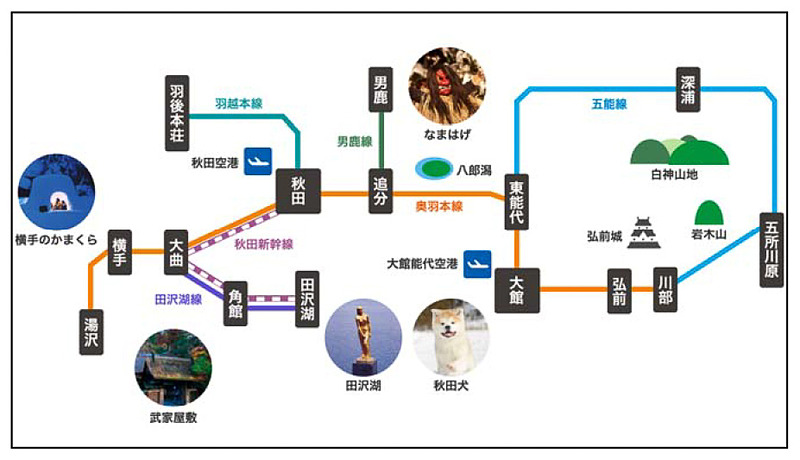 「ANA SUPER VALUE 75＆JRきっぷAKITA」で販売するJR東日本のフリーきっぷ対象路線